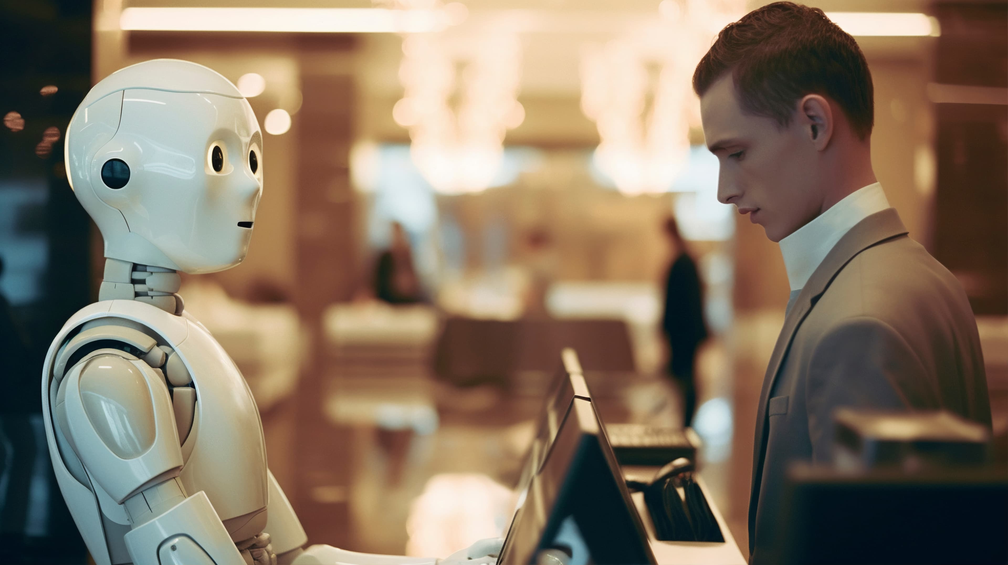Anthropomorphic robot performing regular human job