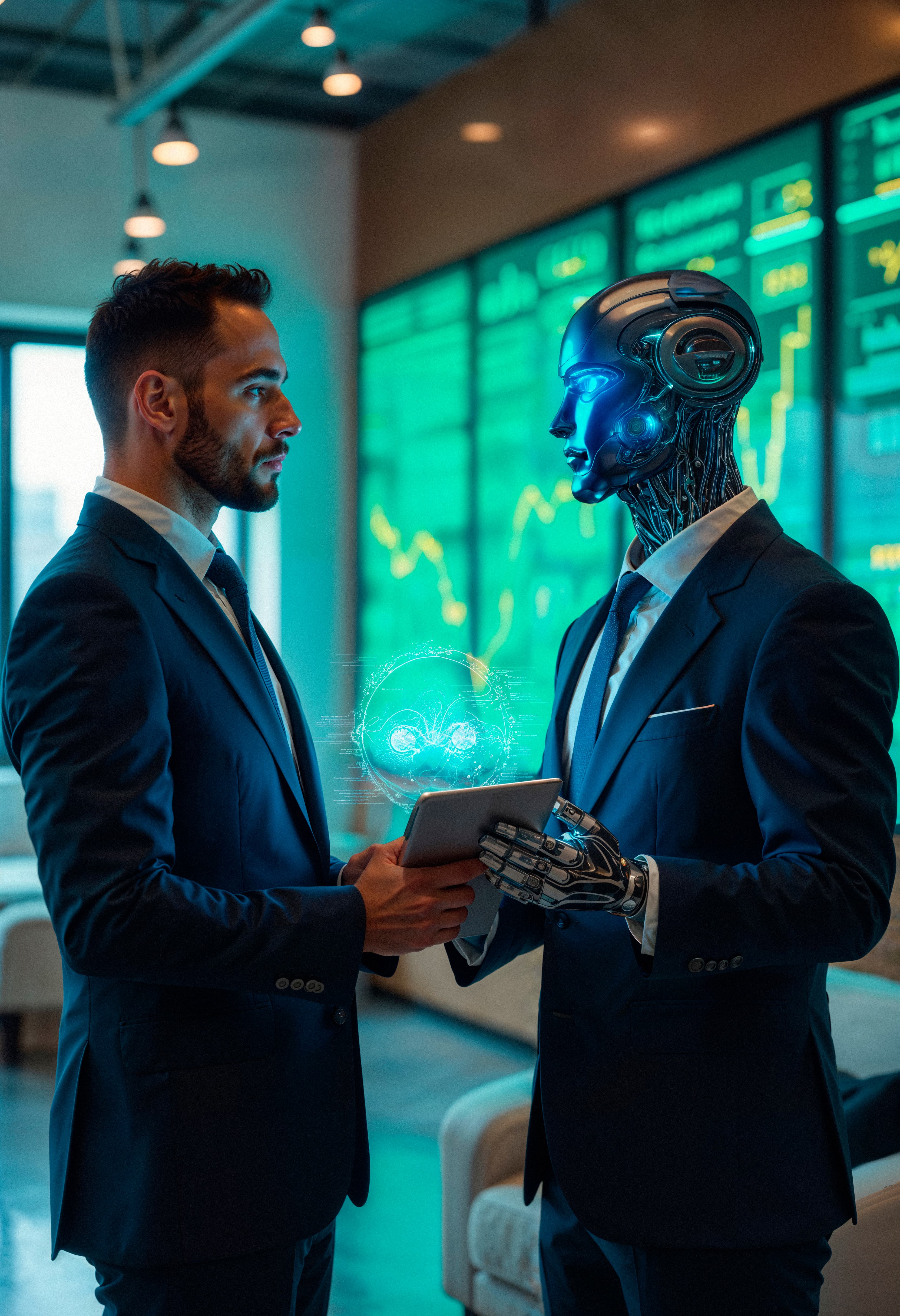 Businessman robot in meeting