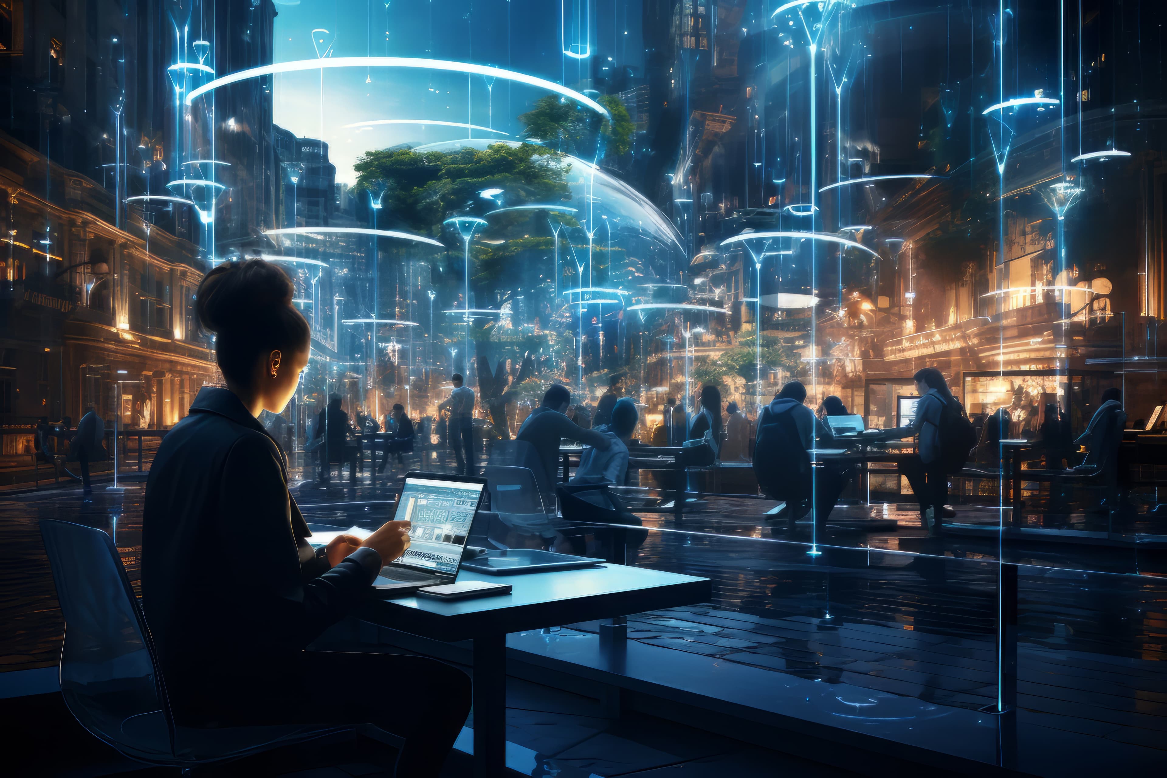 Business person working in futuristic office
